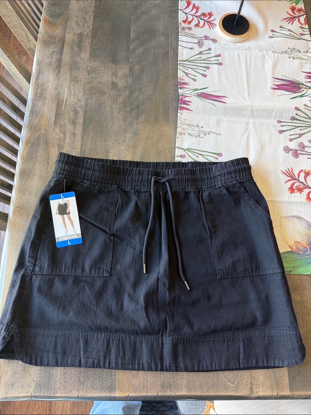 Women's Black Drawstring Mini Skirt